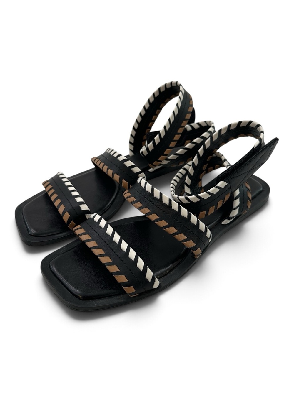 Vince Camuto Bipendra Leather Whipstitch Ankle Wrap Sandals Black 10